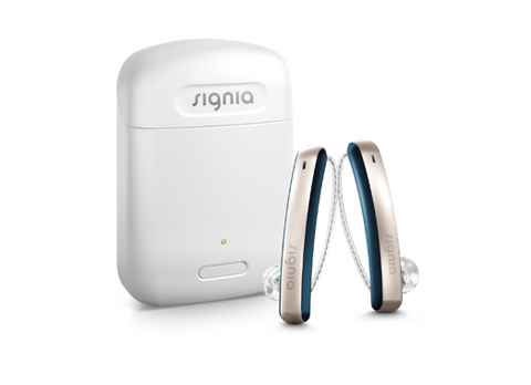 Signia Styletto 5X Hearing Aids (Pair) - Rechargeable, Slim, iPhone Compatible (Free Pocket Charger)